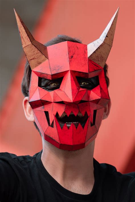Make your own Oni Mask from cardboard in an easy and simple way for parties or events, such as ...