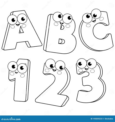 Cartoon Letters and Numbers. Cute Letter and Number Characters in ...