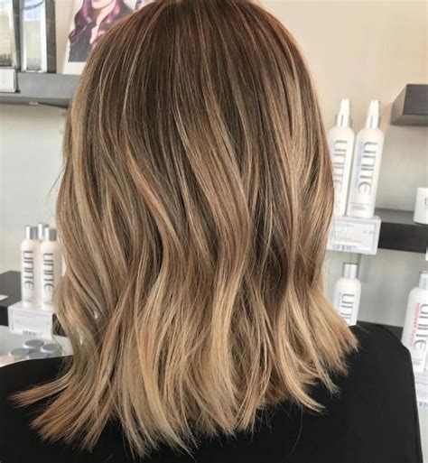 Blunt Blonde Balayage Lob | Partial blonde highlights, Brown hair with ...