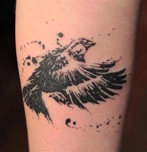 Ink Splatter Sparrow Tattoo by Gene Coffey: TattooNOW