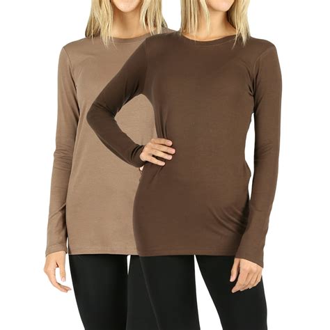 TheLovely - Women Basic Round Crew Neck Long Sleeve Stretch Cotton ...