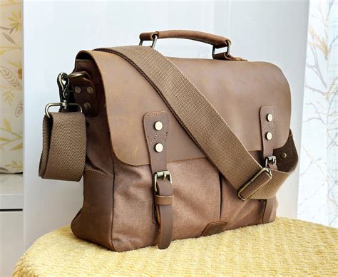 Personalized Canvas Messenger Bag Engraved Leather Canvas - Etsy