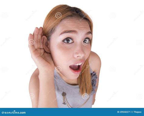 Young Woman Cupping Hand To Ear Stock Image - Image of woman, adult: 49546571