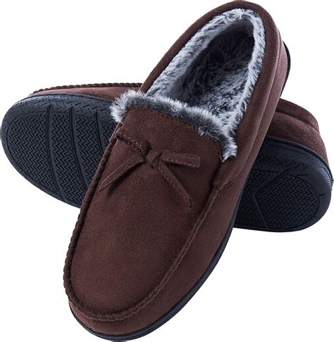 Amazon.com | DL Men-Moccasin-Slippers-Indoor-Outdoor, Suede Mens House ...