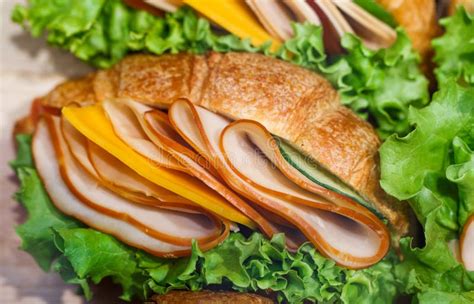 Sandwiches Croissant with Sliced Ham Cheese and Green Salad Stock Image - Image of fresh, cold ...