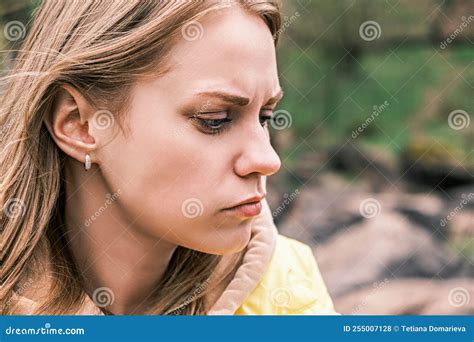 Side View Portrait of a Young Serious Upset Woman Clenching Her Teeth ...