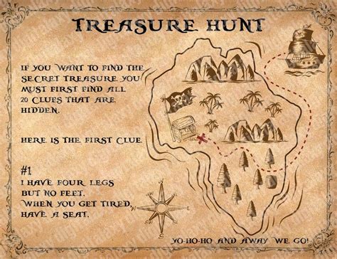 Printable Treasure Hunt Map and Clues, Scavenger Hunt, Birthday Activity, Escape Game , Outdoors ...