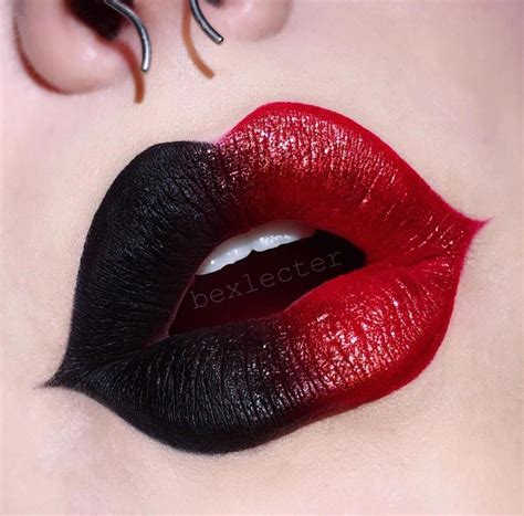 Black and Red Lipstick Color | Bold Lip Art | Plump Natural Lips | Two Tone Ombré Lip color # ...
