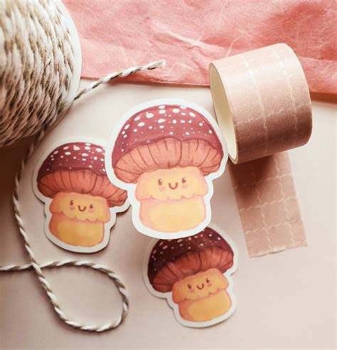 Mushroom Vinyl Sticker // Kawaii Aesthetic Decal // Cute Die | Etsy