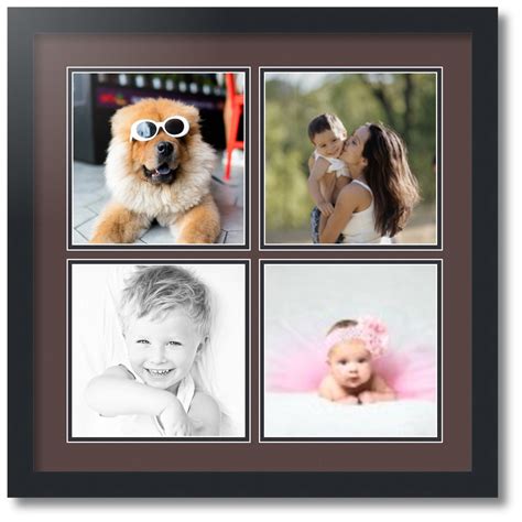 ArtToFrames Collage Photo Picture Frame with 4 - 8x8" Openings, Framed in Black with Peat and ...