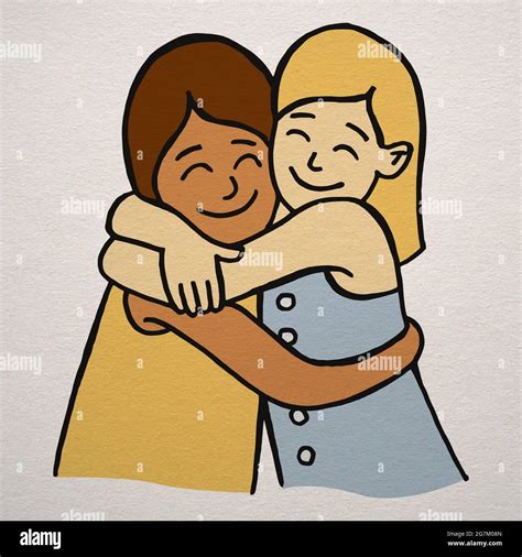 Cartoon illustration two friends hugging hi-res stock photography and images - Alamy