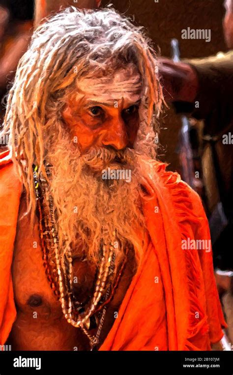 Digital Paintings: Naga Sadhu-14 Digital painting of an elderly Naga ...