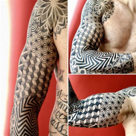 Sleeve Tattoo Dotwork geometric arm pattern | Geometrisches tattoo, Geometrische tätowierungen ...