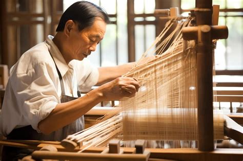 Premium AI Image | Silk weaver operating a loom showcasing ancient textile production ...