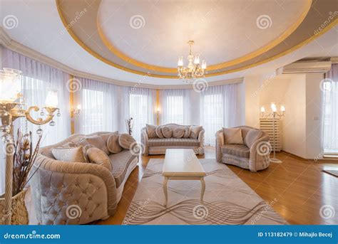 Interior of a Luxury Living Room with Round, Circle, Ceiling Stock ...