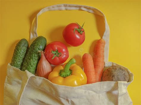 Vegetable Set in a Textile Bag. Copy Space for Text Stock Image - Image ...