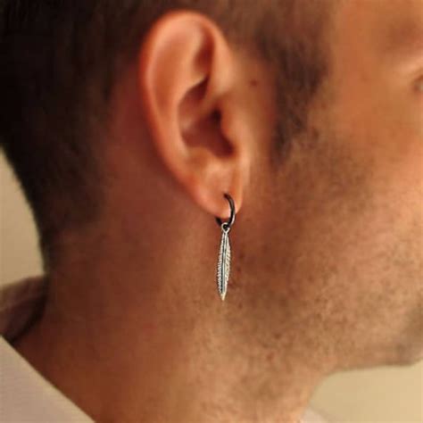 Mens Earring Single Feather Earring for Men Men's - Etsy