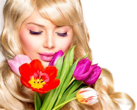 Woman with Spring Flowers stock image. Image of healthy - 38416637