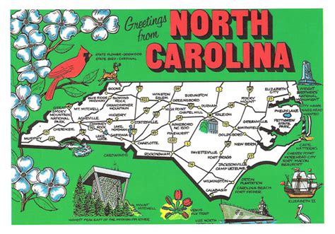 Detailed tourist illustrated map of North Carolina | Vidiani.com | Maps ...