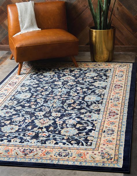 Navy Blue 152cm x 245cm Kashan Design Rug | iRugs CH