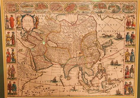 Old Map of Asia with People from Around the World