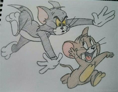 Colorful Sketch Of Tom And Jerry - Desi Comments