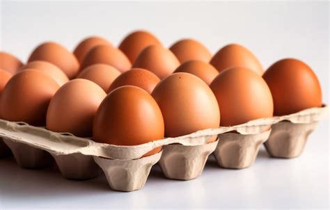 Premium Photo | A carton of brown eggs on a white background