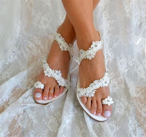 Handmade to Order Bridal Sandals White Wedding Sandals Flat - Etsy | Beach wedding sandals ...