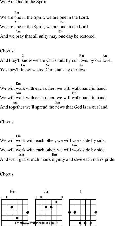 Christian Gospel Worship Song Lyrics with Chords - We Are One In The Spirit