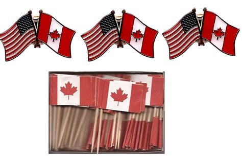 Amazon.com: Pack of 3 Canada & US Crossed Double Flag Lapel Pins, Canadian & American Friendship ...