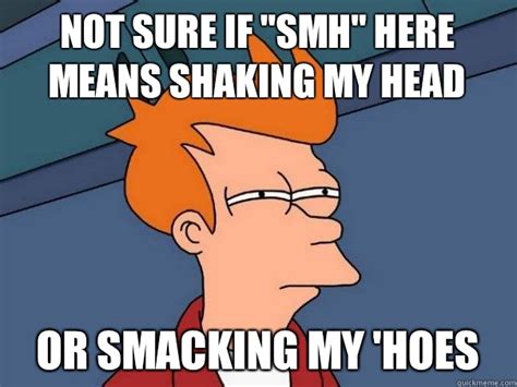 Not sure if "smh" here means shaking my head or smacking my 'hoes - Futurama Fry - quickmeme