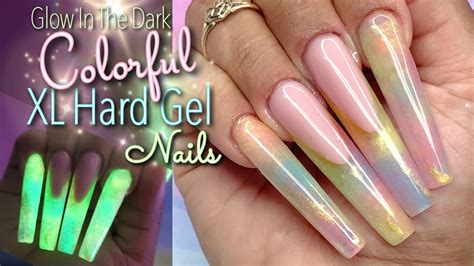 XL Coffin Hard Gel Nails | Hard/Builder Gel Nails Tutorial | Glow in ...