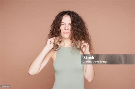 Sport And Fitness Concept Laughing Beautiful Female Runner With Curly ...