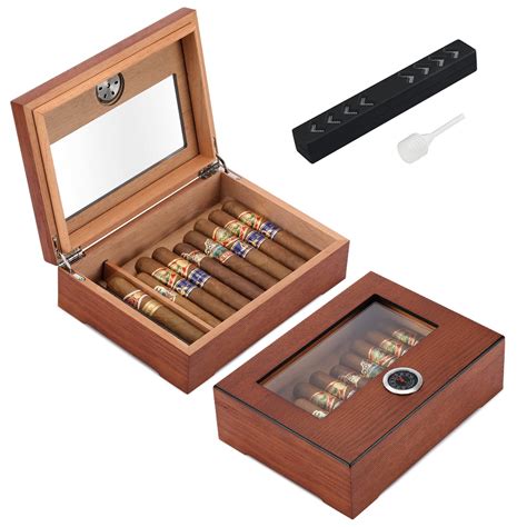 Buy TISFA Cigar Humidor, Glass Top Cigar Box with Hygrometer Humidifier and Divider, Desktop ...