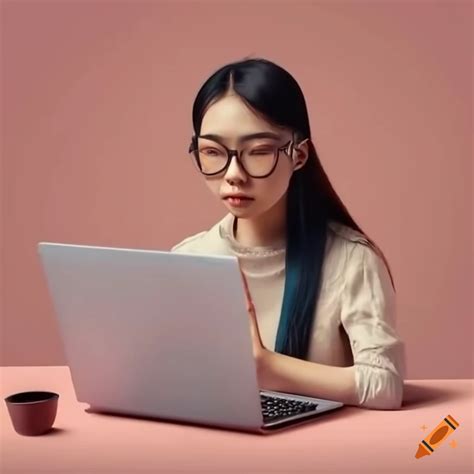 Asian woman working on computer on Craiyon
