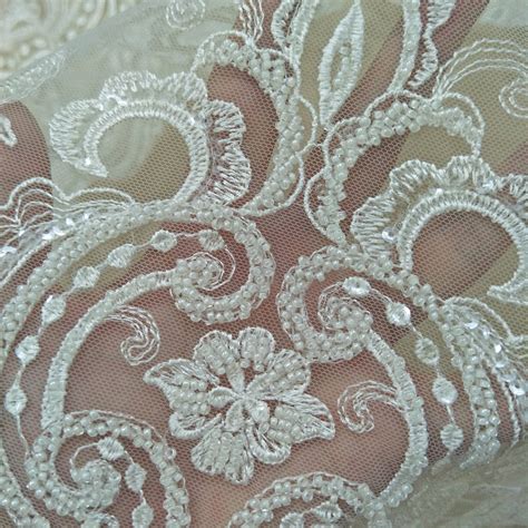 Heavy beading wedding lace beading lace fabric ivory beaded | Etsy