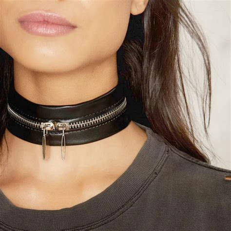 Black Leather Choker Necklace Fashion Chokers 2016 Metal Zipper chocker ...