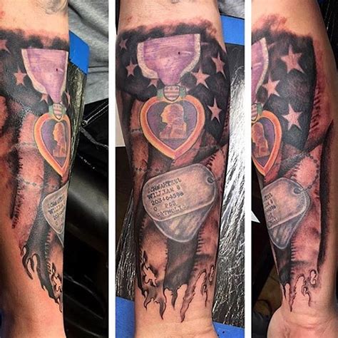 Right forearm 3D Purple Heart Tattoo - Veteran Ink