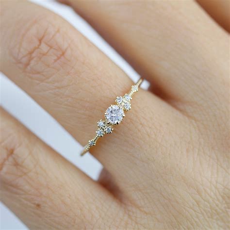 Simple Engagement Ring, Engagement Ring Gold Diamond, Delicate ...