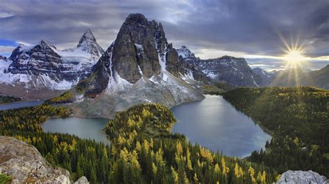 Download Mount Assiniboine Sunbeam Green Forest Lake Mountain Nature ...