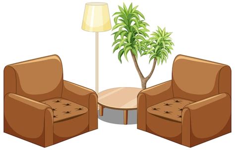 Free Vector | Brown sofa furniture with lamp and tree isolated on white background