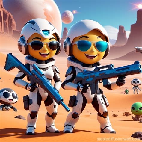 Three Emojis Shooting on Alien Planet in Destiny 2 | Stable Diffusion Online
