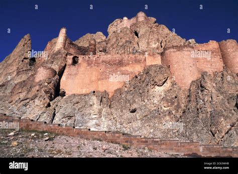 The ancient Urartian fortress built into a mountain near the Turkish border with Iran ...