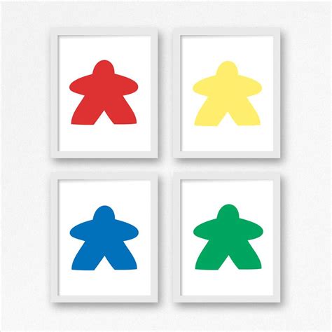 Printable Meeple Art Set of Four / Red Yellow Green Blue Meeple Wall ...