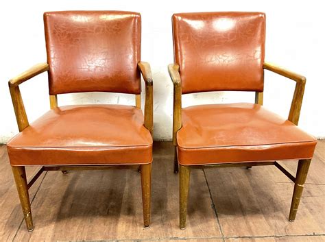 Lot - Mid Century Walnut & Vinyl Office Side Chairs