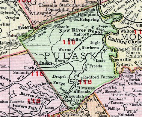 Pulaski County, Virginia, Map, 1911, Rand McNally, Dublin, Melborn ...