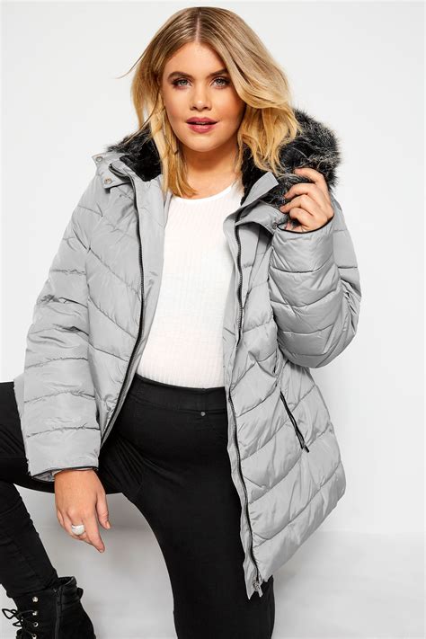 Light Grey Hooded Panel Puffer Coat | Sizes 16-40 | Yours Clothing