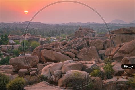 Image of Beautiful Sunset Views Of Hampi Over Rock Hills-LY021012-Picxy