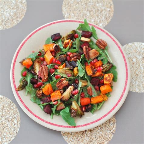 Roasted Root Vegetable Salad with Pomegranate Ginger Dressing