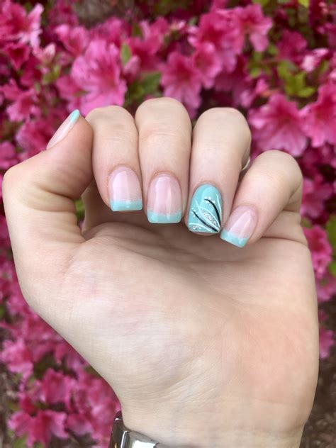 Summer nails! French manicure with teal tips and designed accent nail ...